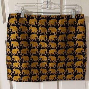 J. Crew Black and Gold Mini Skirt with Elephant Jacquard